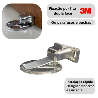 Prendedor De Porta Magnético Slim Aço Cromado Baixo Relevo