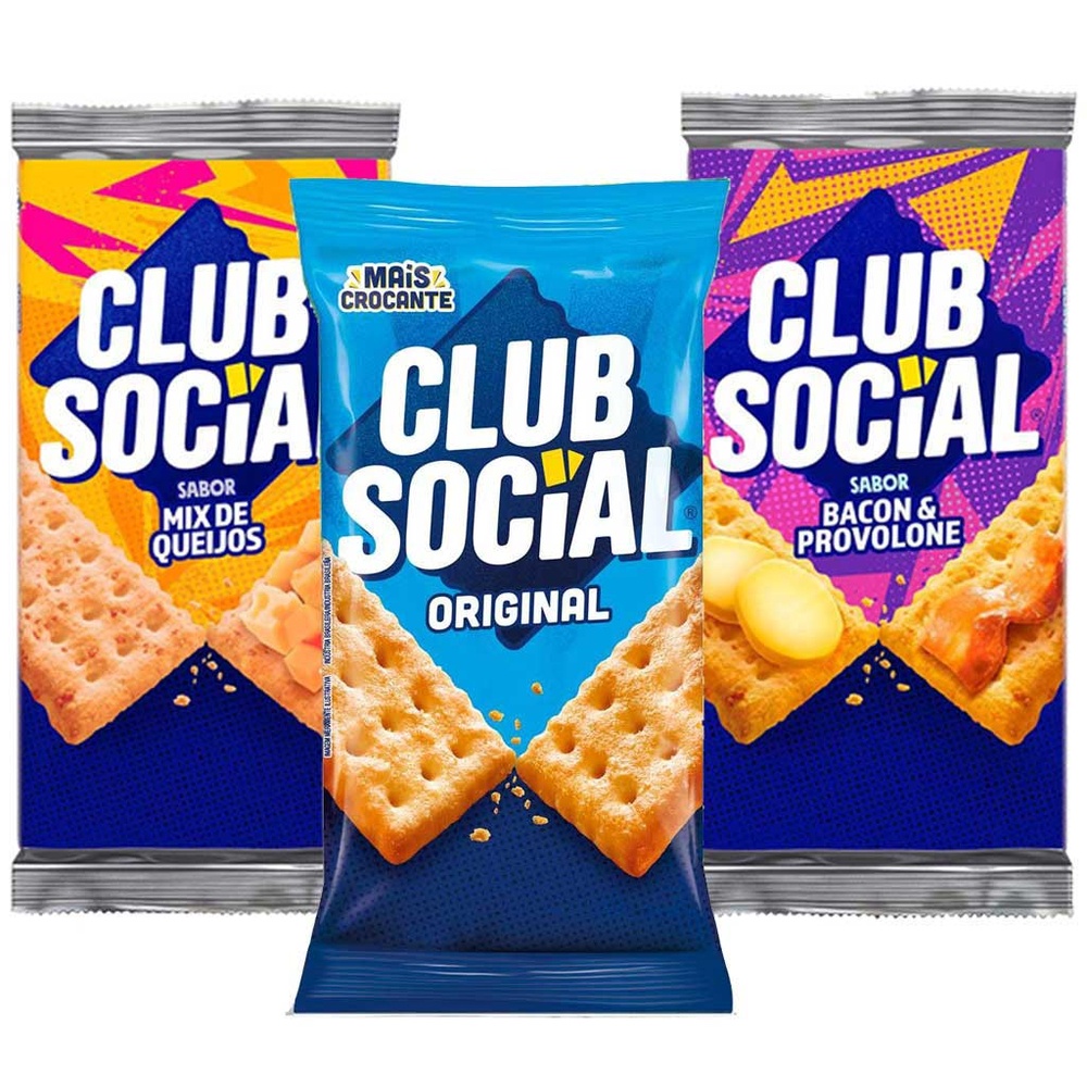 Kit com 3 pacotes de Club Social 1 Original + 1 Mix de Queijo + 1 Bacon ...
