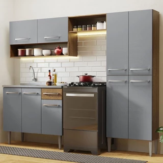 Armário de Cozinha Compacta 229cm com Pia Rustic/Cinza Emilly Madesa 10 em Oferta na Shopee