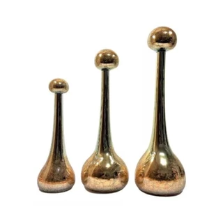 3 Vasos Decorativos Bola Garrafa De Vidro Dourado Craquelado