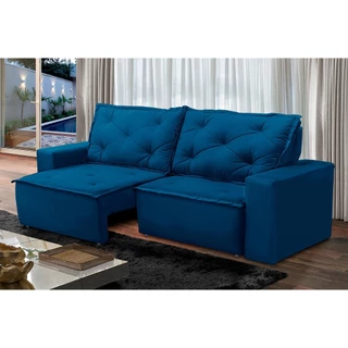 Sofá Retrátil e Reclinável 3 lugares com Molas 1,80m Ana Suede Azul Adonai Estofados