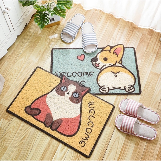 Tapete de Porta Capacho Estampado PET Bem Vindo Entrada 40 x 60Cm Cachorro Gato Girafa Panda