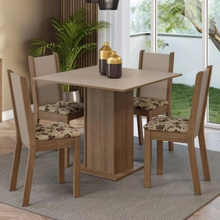 Conjunto Sala de Jantar Mesa Tampo de Madeira 4 Cadeiras Rustic/Crema/Bege Marrom Alana Madesa em Oferta na Shopee