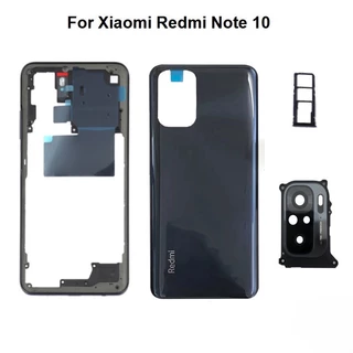 Carcaça Completa Para Xiaomi Redmi Nota 10 Tampa Traseira Da Bateria Caixa Intermediária Com Botão De Volume Bandeja De Vidro Sim Lente Câmera