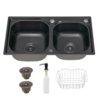 Cuba Dupla Cozinha Gourmet Preta com Acessórios Inox