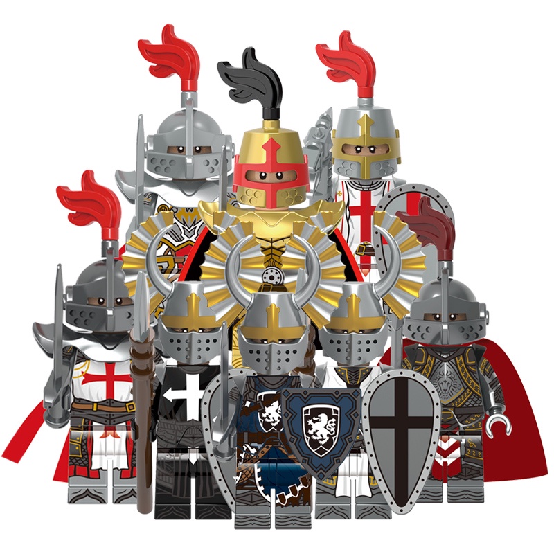 Soldados Medievais Batalha Priest Lion heart Knight Patron Golden Building Blocks Figuras Crianças Brinquedos Modelo