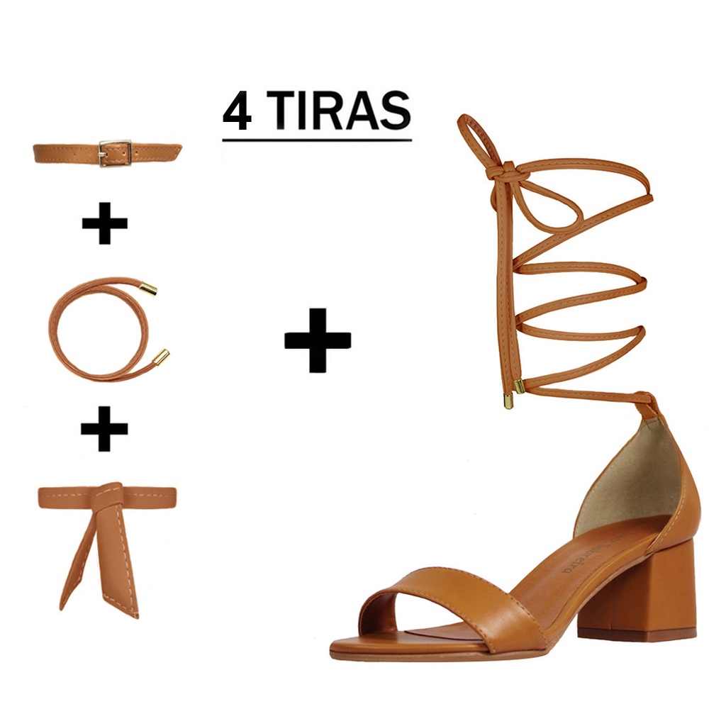 Sandália Troca Tira Salto Baixo Grosso Luiza Sobreira Caramelo Mod