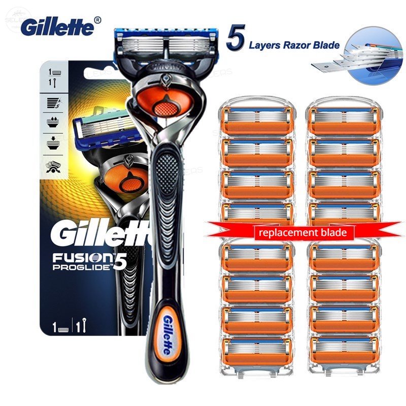 Gillette Fusion 5 Lâmina Afiada Compatível Com Ou Suplemento De Cabo De Tinta Cartucho Laranja De Segurança Masculina