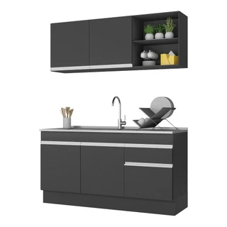 Armário de Cozinha Compacta com Rodapé Veneza Multimóveis MP2114.898 Preto/Branco
