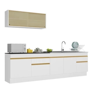 Cozinha Compacta com Rodapé Veneza Multimóveis MP2112 com Armário e Balcão Branca