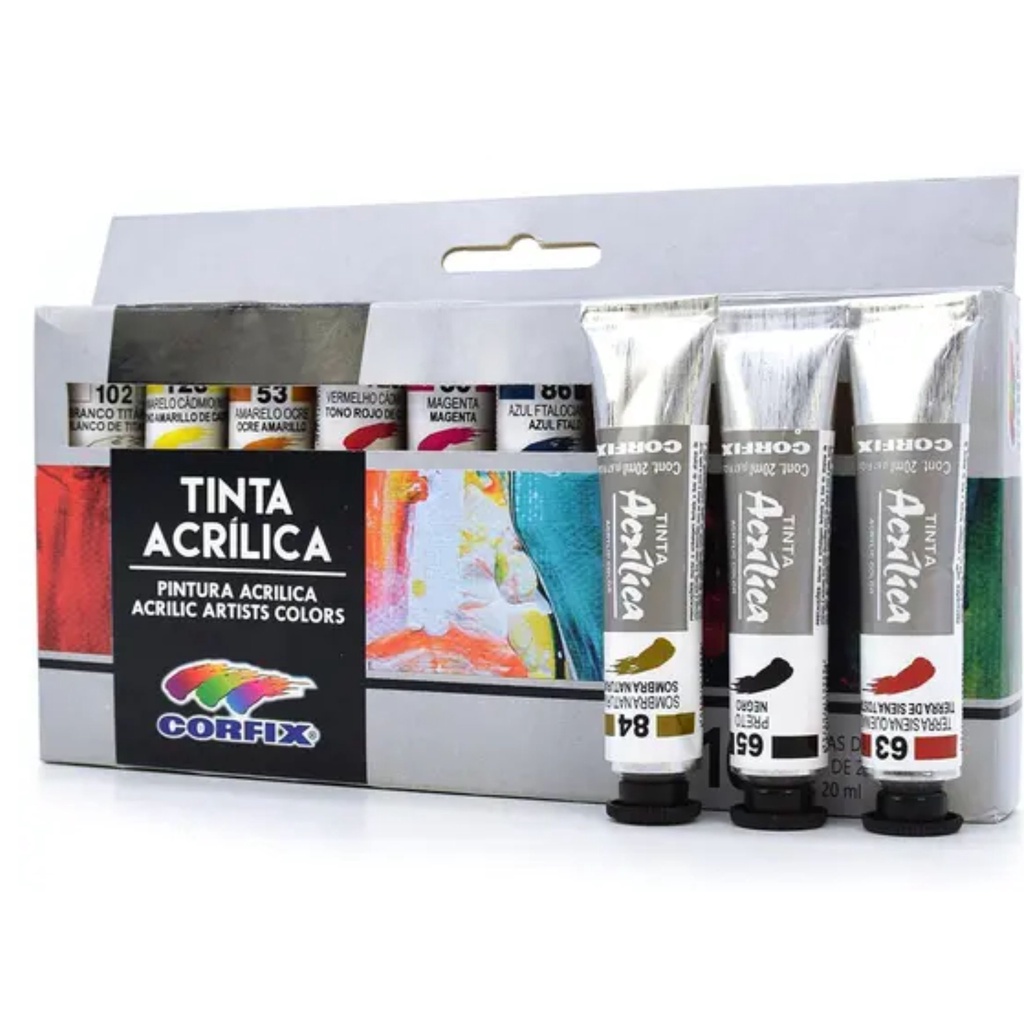 Estojo Tinta pintura Acrilica 10 Cores solúvel agua Corfix