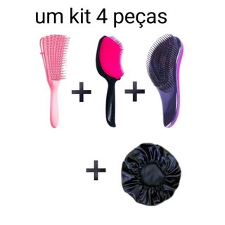 Um kit 4Escovas para desembaraçar o cabelo + o touca - polvo+quadrada grosso+magica+touca