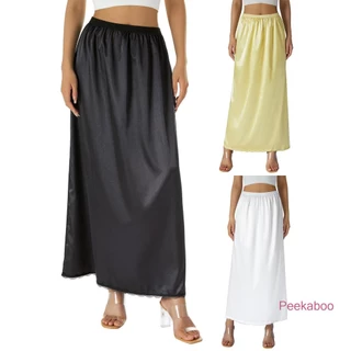 Pkb-Women Half Slip Underskirt , Forro Interno Elástico De Cintura Sólida Para Saia Midi , Inferior Longa Senhoras , S/M/L/XL/XXL