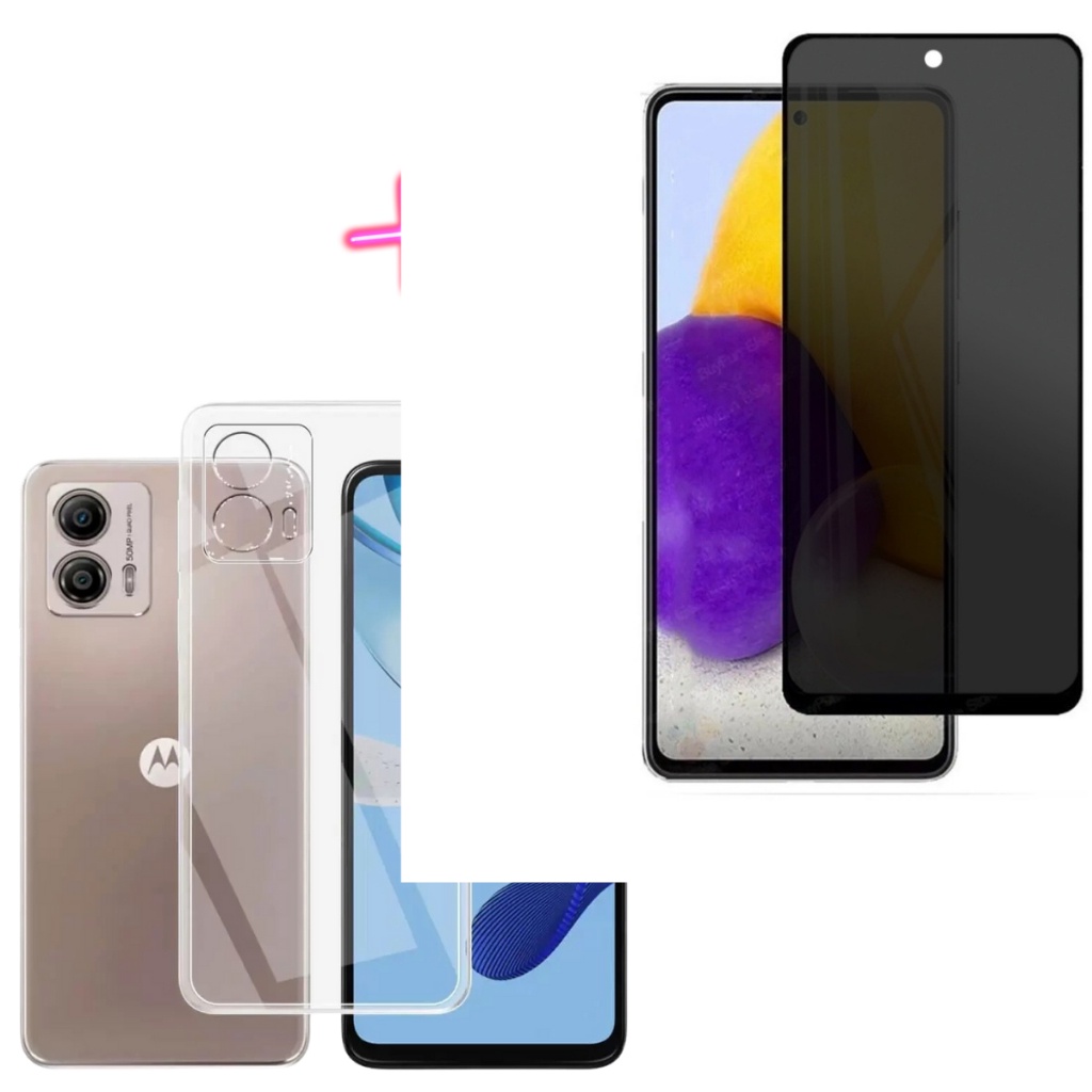 Kit Capa Anti Impacto Transparente + Película Privacidade p/ Moto G53