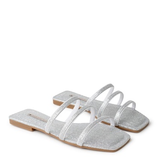 Rasteira Glitter Mini Sextavado Prata Tiras