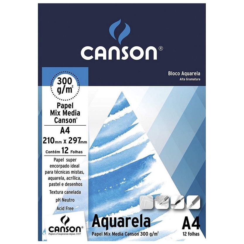 Bloco De Desenho Canson A4 Aquarela Mix 300g 12 Folhas Shopee Brasil 6901