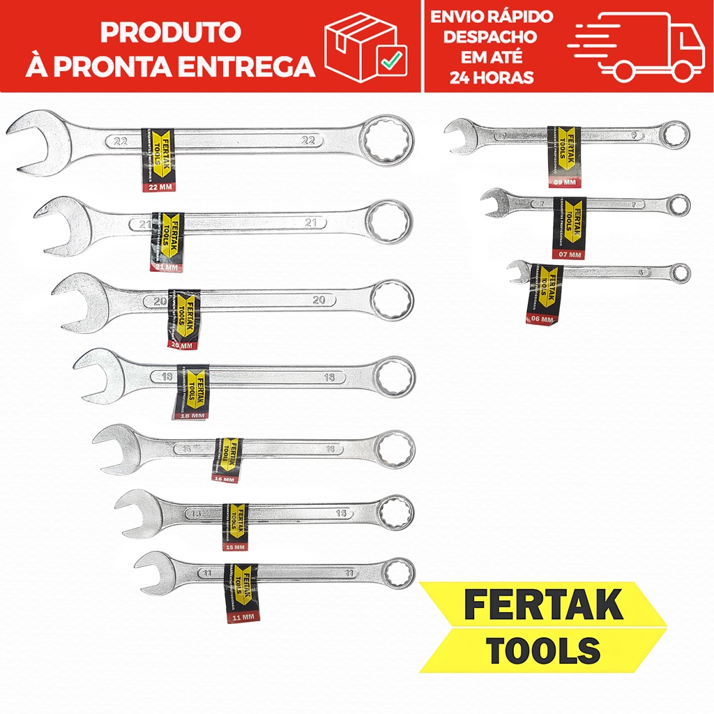 Kit Chaves Combinadas Fertak 06mm a 32mm Aço Carbono Boca Fixa e Estrela Monte seu KIT