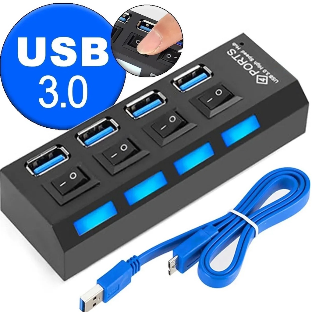 Hub Cabo Usb 3.0 Extensor 4 Portas High Speed Hd Pen Drive