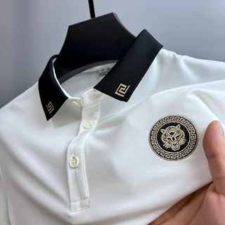 Nova camiseta de lapela bordada, roupas masculinas de qualidade