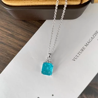 925 Prata Esterlina 9 * 10MM Síntese Paraíba Turmalina Colares De Pedras Preciosas Para Mulheres Jóias Finas Brilhantes