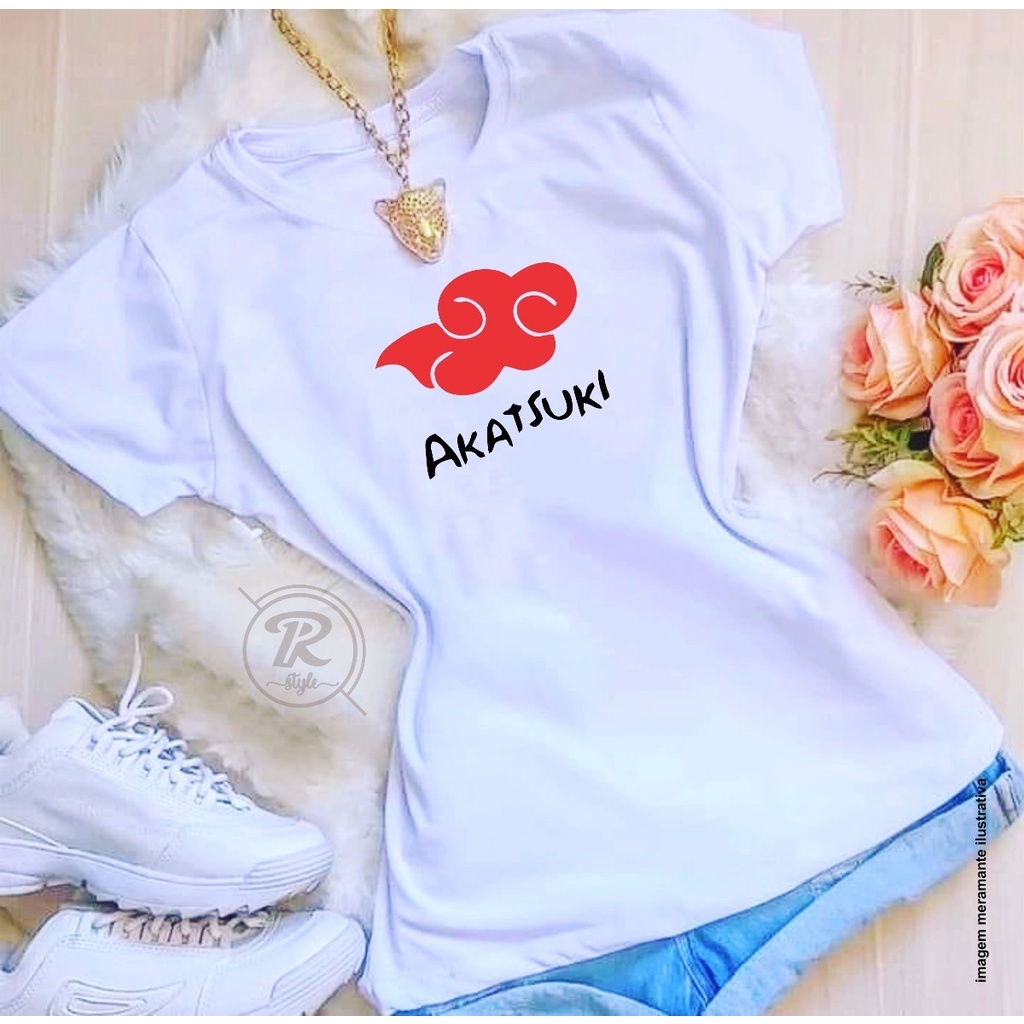 Cropped Camiseta Feminino Akatsuki Naruto Aldeias Nuvem Top!