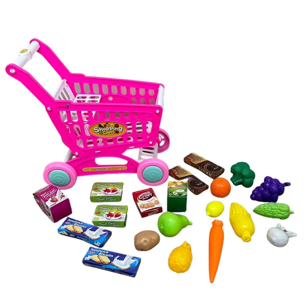 Carrinho de supermercado infantil com acessórios rosa, Carrinho De ...