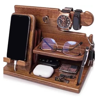 HO Estação De Acoplamento De Madeira Carteira Telefônica Stand Watch Aniversário Para O Pai Masculino