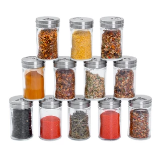 Kit 12 Porta temperos com tampa giratória inox e vidro 90ml - Mozcada