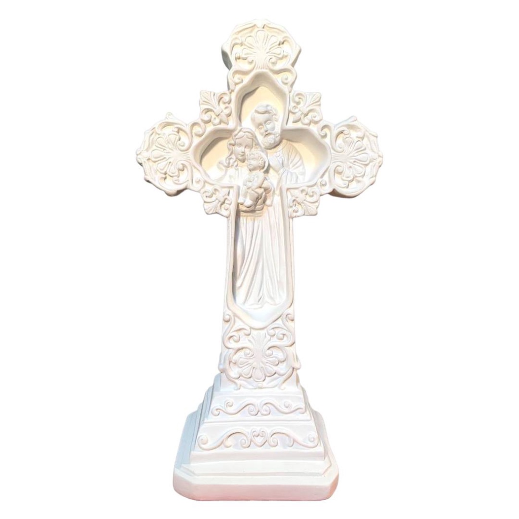 Crucifixo De Mesa Grande Imagem Sagrada Família 38 Cm Luxo
