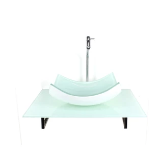 KIT CUBA DE VIDRO RETANGULAR CURVADA COM TAMPO 60CM BRANCO FULL E SUPORTE TORNEIRA VALVULA