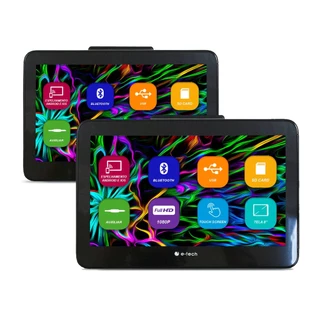 Kit 2 Peças Encosto Cabeça Acoplar E-Tech Mp5 Tela 8 Polegadas Monitor Espelhamento Android IOS Bluetooth Usb Sd Card