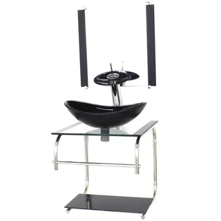 GABINETE DE VIDRO CUBA OVAL 40CM INOX PRETO