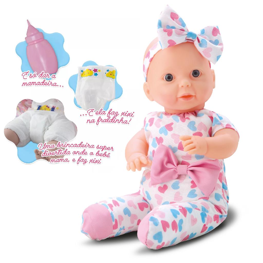 Boneca Faz Xixi De Verdade Bebê Micy Com Fralda E Mamadeira - Bee Toys ...