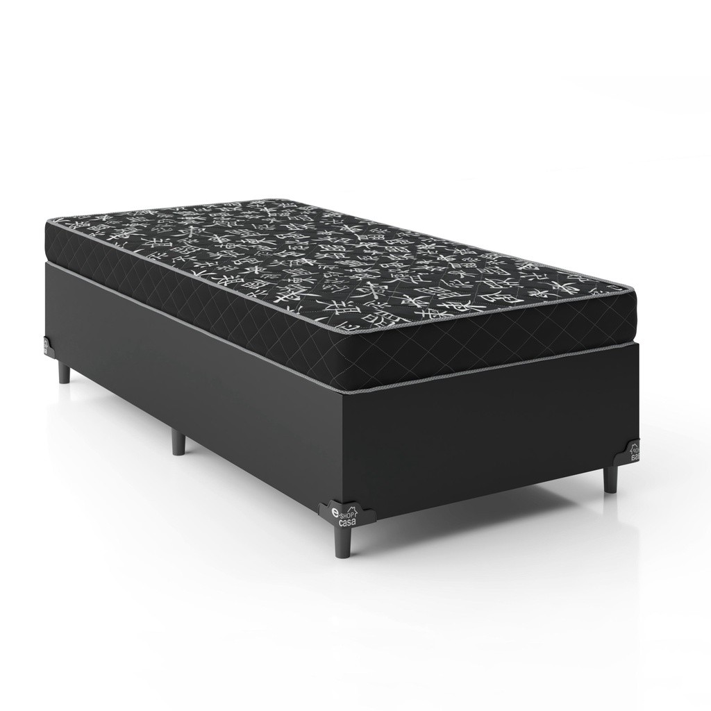 Cama Box Solteiro + Colchão D20 - Couro Preto