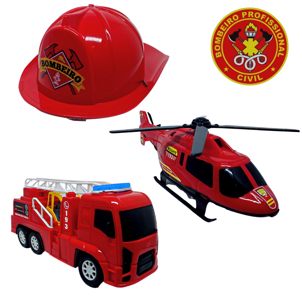 Kit 3 Carrinho Bombeiro Helicóptero Motinha Brinquedo Menino Criança  Infantil Presente Barato