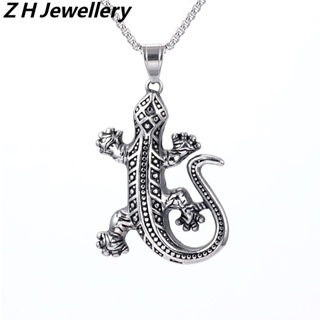 [Z H Jewelry] Vintage Gecko Lizard Hip Hop Pendant Pingente Moda Masculina E Feminina Colar De Aço Inoxidável Punk Party Rock Titanium Steel Acessórios