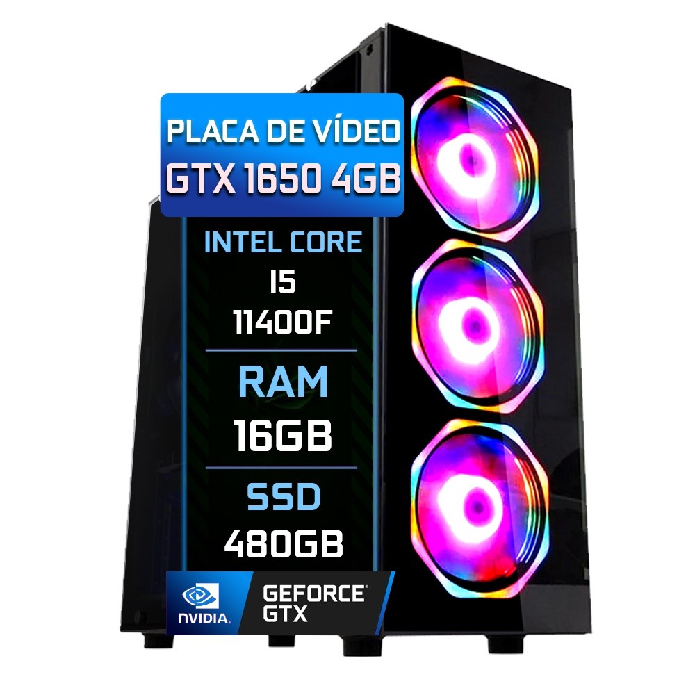 PC Gamer Fácil Intel Core i5 11400F 16GB GTX 1650 4GB SSD 480GB - Fonte 500W