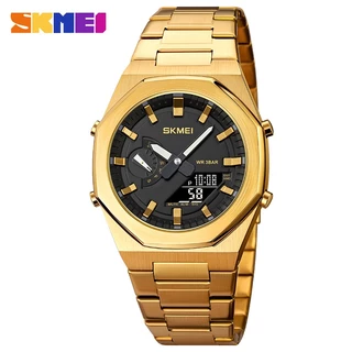 SKMEI1816 Homens De Quartzo Em Aço Inoxidável Relógio Digital LED Dual DisplayEsporte À Prova D