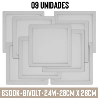 09 Paineis Led Sobrepor Quadrado 28cm 24W 6500K Teto