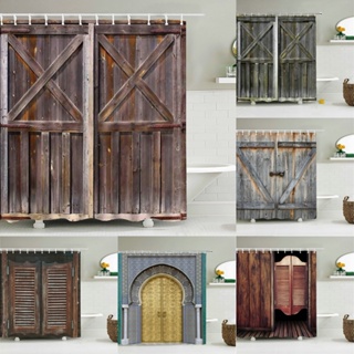 Antigas Cortinas De Banheiro De Porta De Madeira Chuveiro Cortina 3d Impressão À Prova D