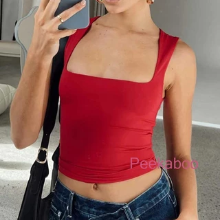 Pkb-Women Wide Straps Camisoles Camisolas Sólidas Cor/Floral Impressão Sem Mangas Tops Tanque De Verão Coletes De Margarida Expostos Crop Streetwear
