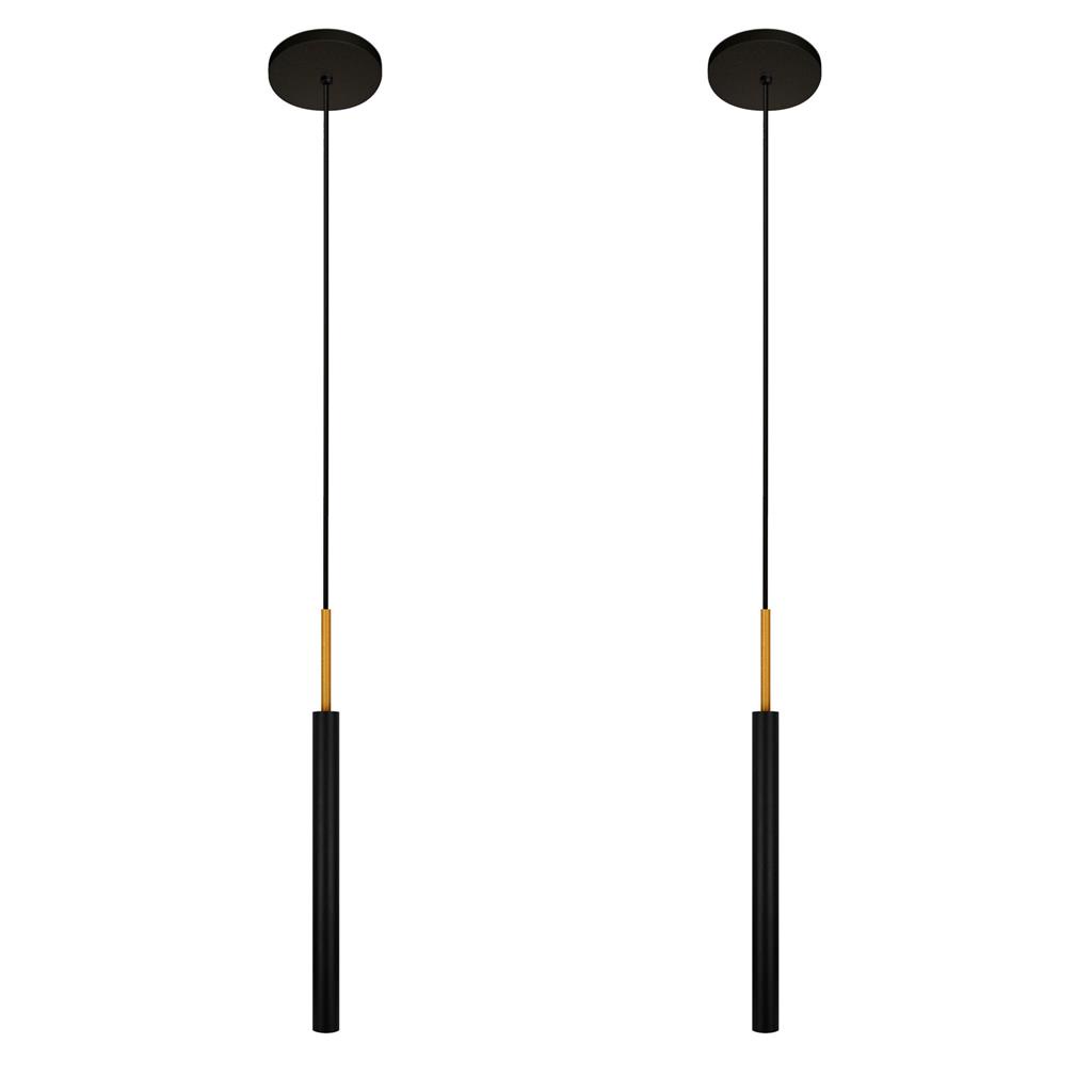 Kit 2 Luminarias Teto Tubo Pendente Cama Preto Dourado 40cm Shopee Brasil