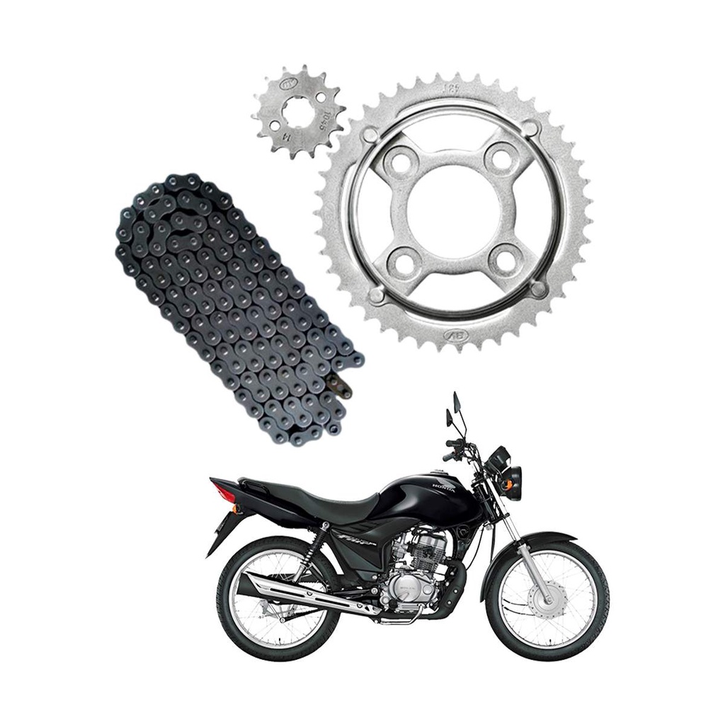 Kit Relação Coroa Pinhão e Corrente para Moto Fan 125 09 até 13 - By