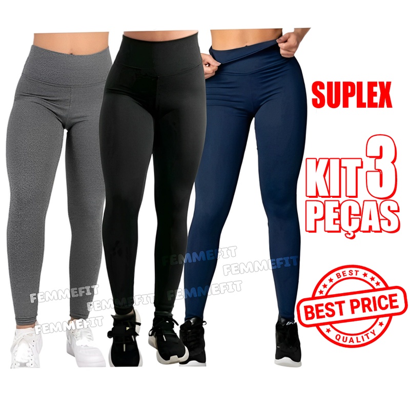 Kit 03 Calça Legging Suplex Cintura Alta Mais vendido