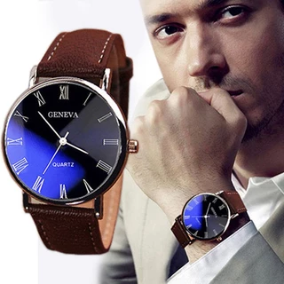Kegllect Relógio masculino pulseira de couro com relógio em algarismo romano