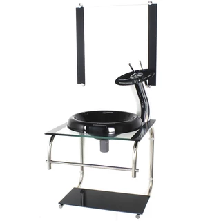 GABINETE DE VIDRO 40CM INOX COM CUBA CHAPEU PRETO