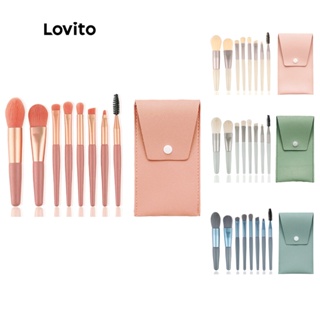 Lovito Pincéis De Maquiagem Femininos Conjunto De 8 Peças PU Multifuncional Fácil De Misturar E Transportar Para Iniciantes L41MU001 (Rosa/Damasco/Verde/Azul)