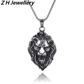 [Z H Jewelry] Vintage Lion Hip Hop Pendant Pingente Moda Masculina E Feminina Colar De Aço Inoxidável Punk Party Rock Titanium Steel Acessórios