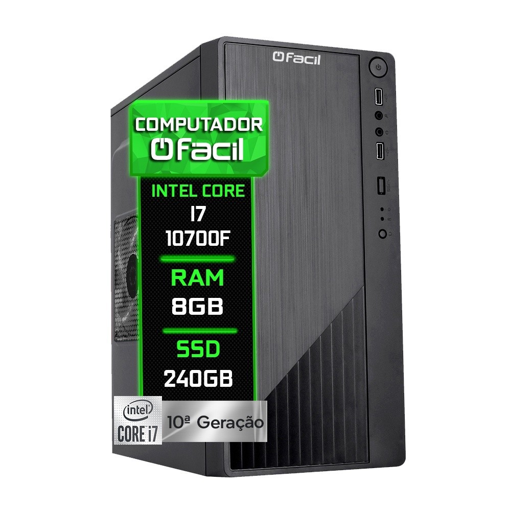 Computador Fácil Intel Core i7 10700F (10ª Geração) 8GB DDR4 Geforce Nvidia SSD 240GB