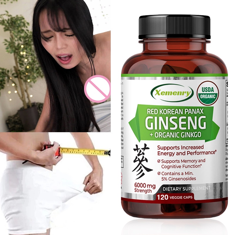 XEMENRY USDA Ginseng Orgânico Vermelho Coreano 6000 mg Força , 20 : 1 Extrato , 5 % Ginsenóides , Extra , Com Ginkgo Biloba 10